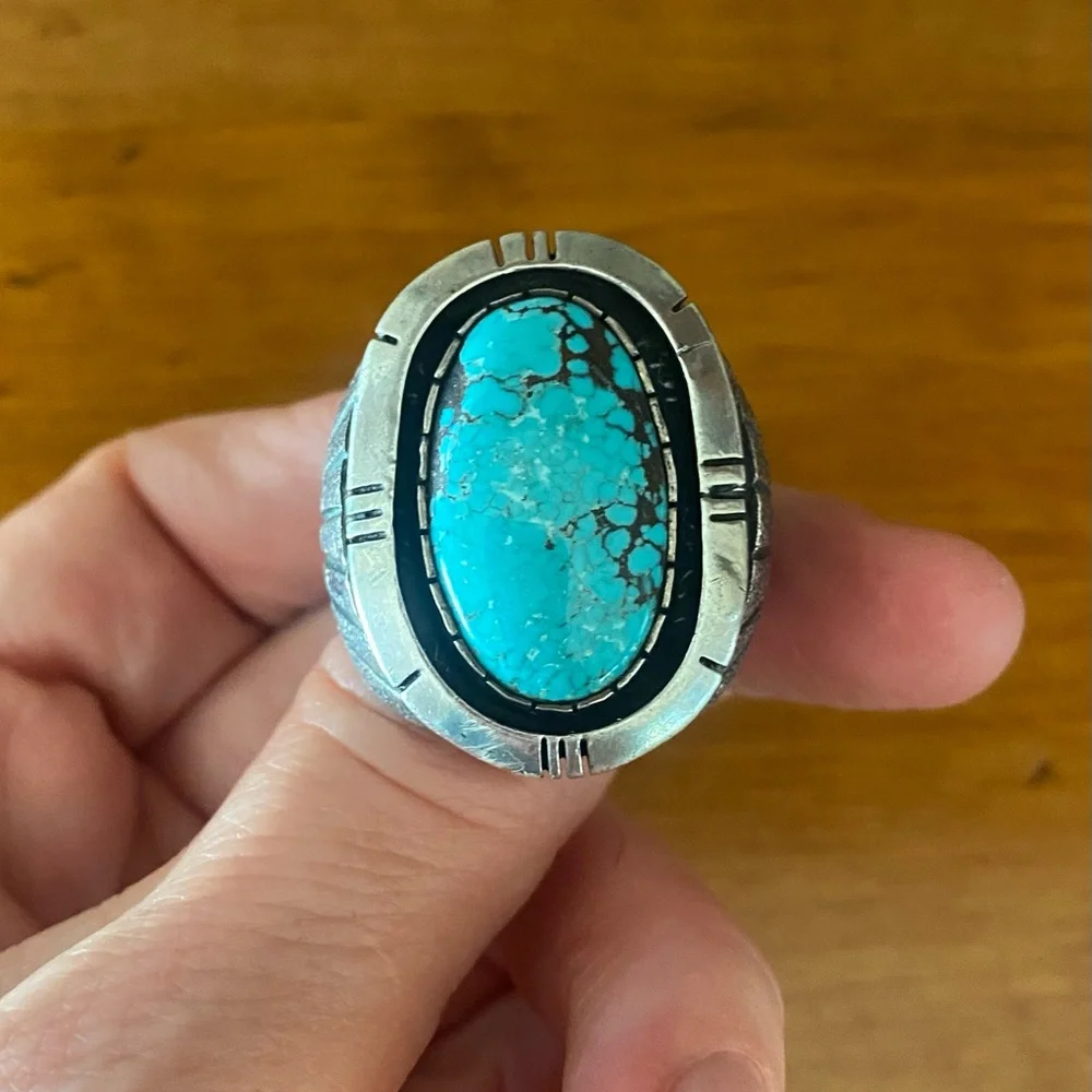 Vintage Native American Sterling Silver Turquoise Ring size 10.5